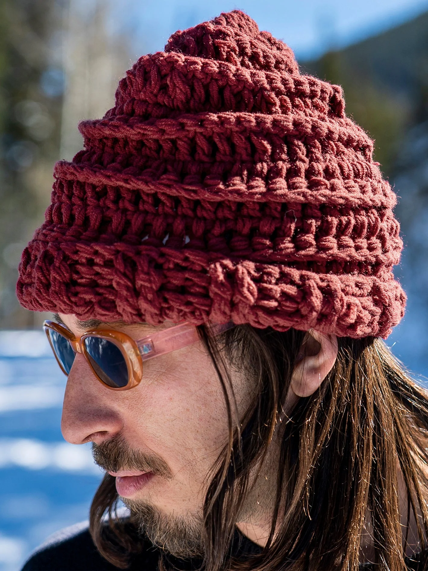 Rav Crochet Knit Beanie - MAROON - Image 2